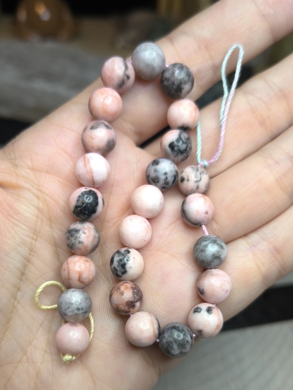 #2- 8mm Pink Zebra Jasper Bead Strand - 8"